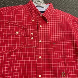 Tommy Hilfiger Red Checkered Button Up Casual Dress Shirt Men's‎ Size Large